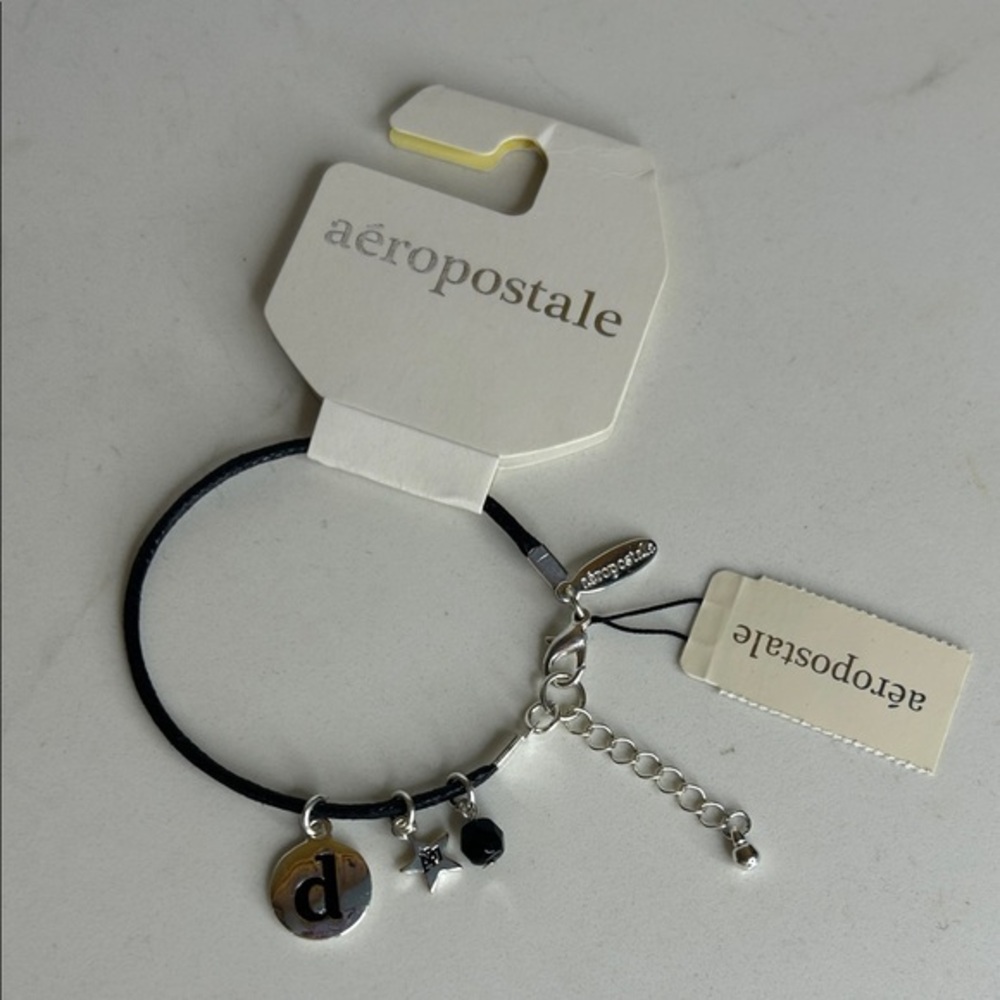 Aeropostale Black Bracelet with Silver Charms